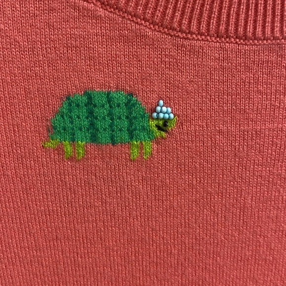 TALBOTS Women’s Pink Intarsia Knit Beaded Turtle Novelty Sweater Size Medium - Picture 2 of 6